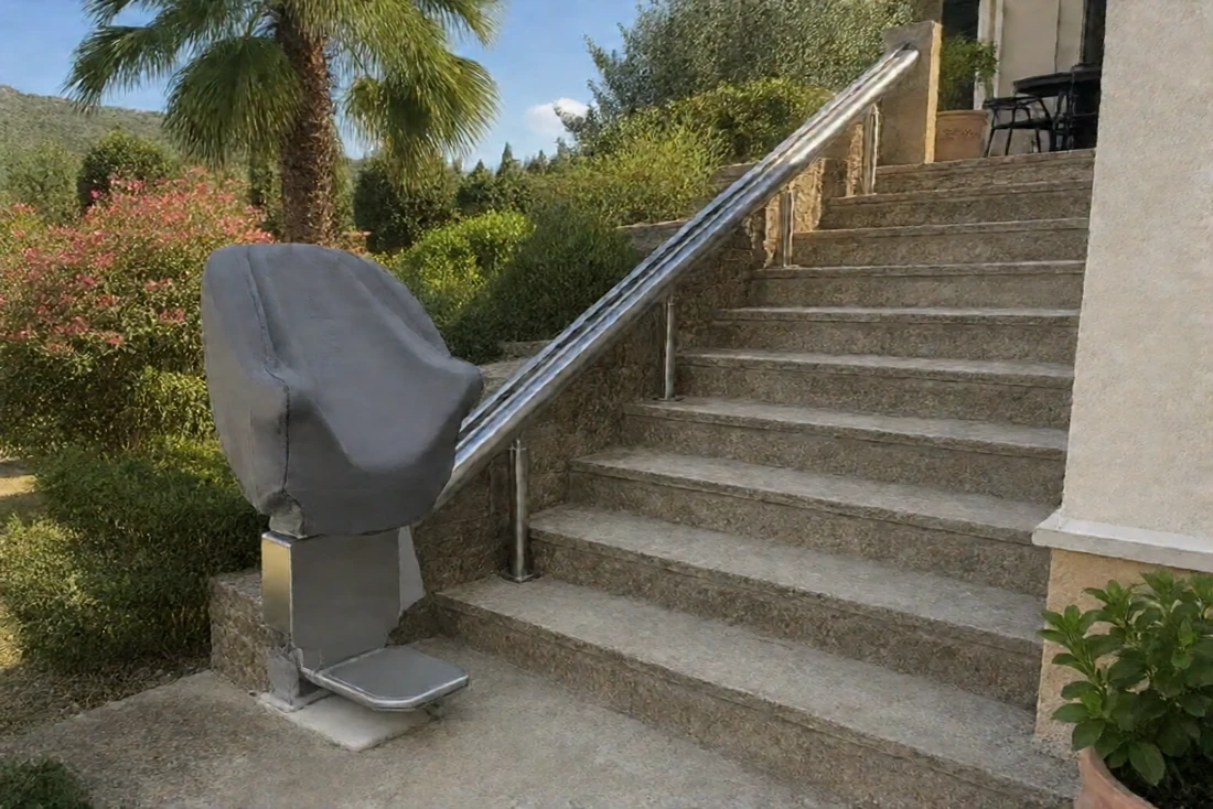 Monte-escalier extérieur sur un escalier de jardin (Vence, Alpes-Maritimes)